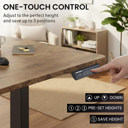 FORTIA Sit to Stand Standing Desk, 160x60cm, 72-118cm Electric Height Adjustable, Walnut Style Desktop/Black Frame