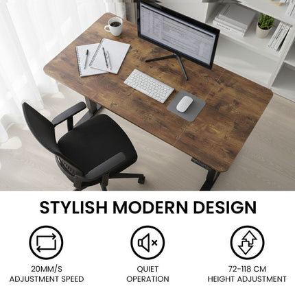 FORTIA Sit to Stand Standing Desk, 160x60cm, 72-118cm Electric Height Adjustable, Walnut Style Desktop/Black Frame