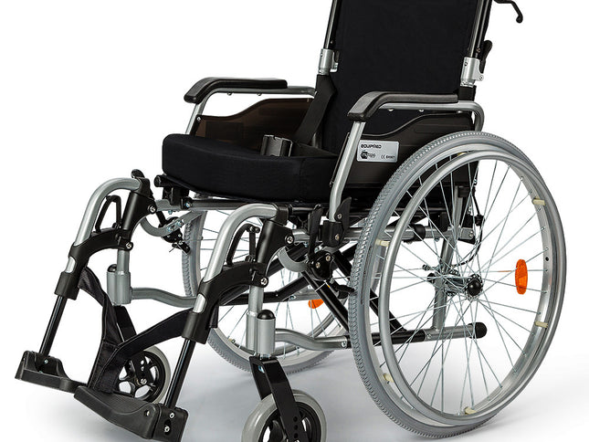 EQUIPMED 24 Inch Portable Folding Wheelchair 24" Mobility Wheel Chair Alloy, Senior Elderly Aid