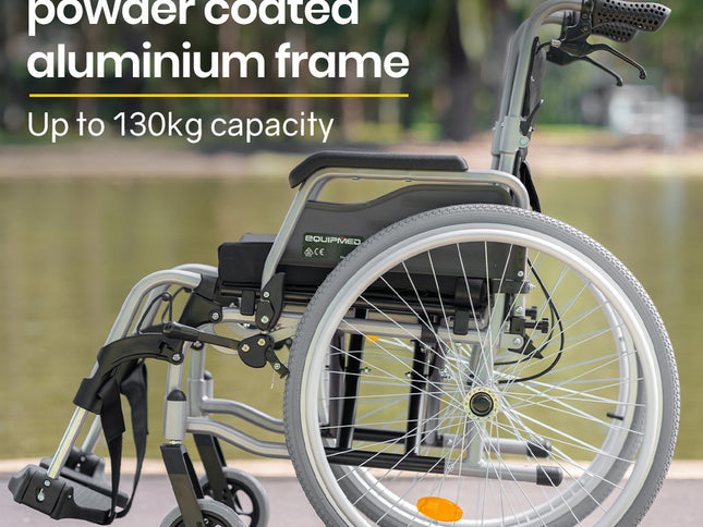EQUIPMED 24 Inch Portable Folding Wheelchair 24" Mobility Wheel Chair Alloy, Senior Elderly Aid