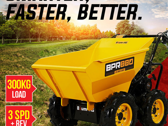 Baumr-AG Power Wheelbarrow Motorized Mini Petrol Powered Wheel Barrow Self Dump