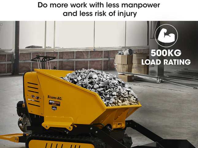 BAUMR-AG 10HP Wheelbarrow Dumper Motorised Ride On Wheel Borrow, 306CC Petrol Engine 500kg Capacity