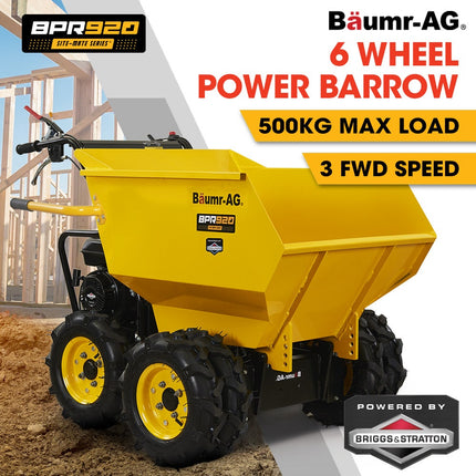 Baumr-AG 6 Wheel Motorised Wheelbarrow Dumper, Briggs & Stratton CR950 Petrol Engine, 500kg Capacity