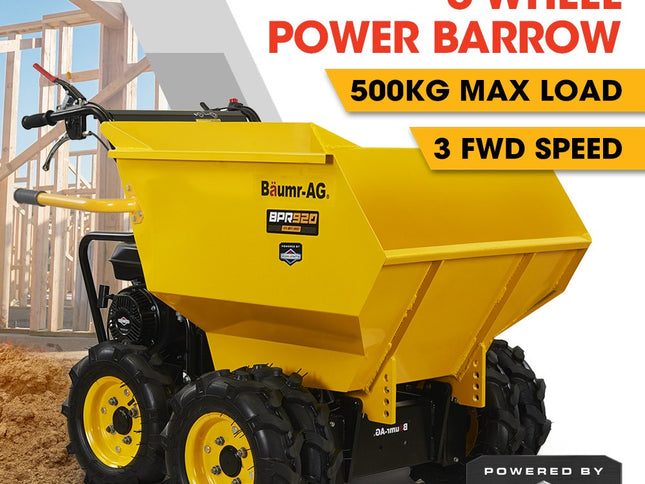 Baumr-AG 6 Wheel Motorised Wheelbarrow Dumper, Briggs & Stratton CR950 Petrol Engine, 500kg Capacity