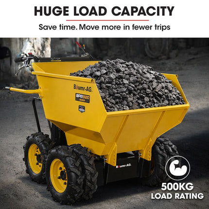 Baumr-AG 6 Wheel Motorised Wheelbarrow Dumper, Briggs & Stratton CR950 Petrol Engine, 500kg Capacity