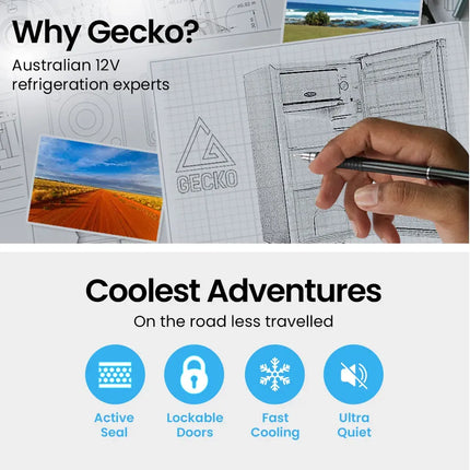 GECKO 70L Portable Bar Fridge and Freezer 12V/24V for Camping, Caravans, Black