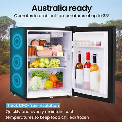 GECKO 70L Portable Bar Fridge and Freezer 12V/24V for Camping, Caravans, Black