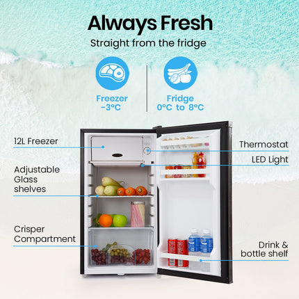 GECKO 95L Portable Upright Fridge and Freezer, 12V/24V for Camping, Caravans, Black