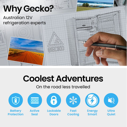 GECKO 95L Portable Upright Fridge and Freezer, 12V/24V for Camping, Caravans, Black