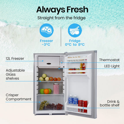 GECKO 95L Portable Upright Fridge and Freezer, 12V/24V for Camping, Caravans, Silver