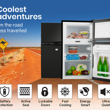 GECKO 95L Portable Upright Fridge, 12V/24V for Motorhome, Caravan, Black
