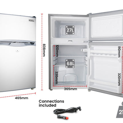 GECKO 95L Portable Upright Fridge, 12V/24V for Motorhome, Caravan, Silver