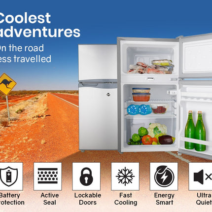 GECKO 95L Portable Upright Fridge, 12V/24V for Motorhome, Caravan, Silver