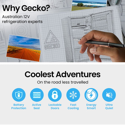 GECKO 95L Portable Upright Fridge, 12V/24V for Motorhome, Caravan, Silver