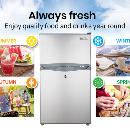 GECKO 95L Portable Upright Fridge, 12V/24V for Motorhome, Caravan, Silver