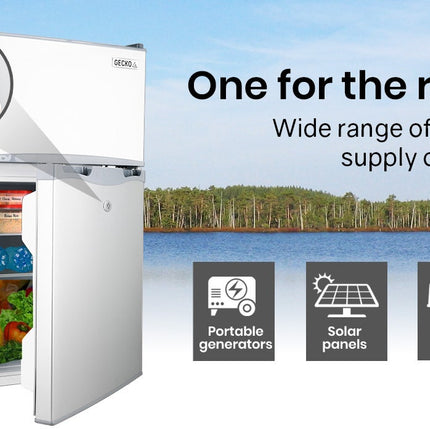 GECKO 95L Portable Upright Fridge, 12V/24V for Motorhome, Caravan, Silver