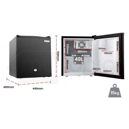GECKO 57L Portable Camping Bar Fridge with Freezer 12V/24V, Black