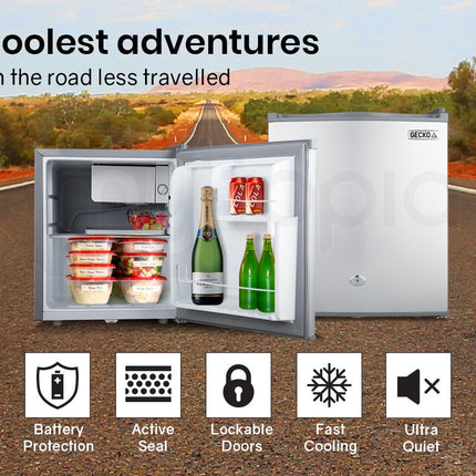 GECKO 57L Portable Camping Bar Fridge with Freezer 12V/24V, Silver