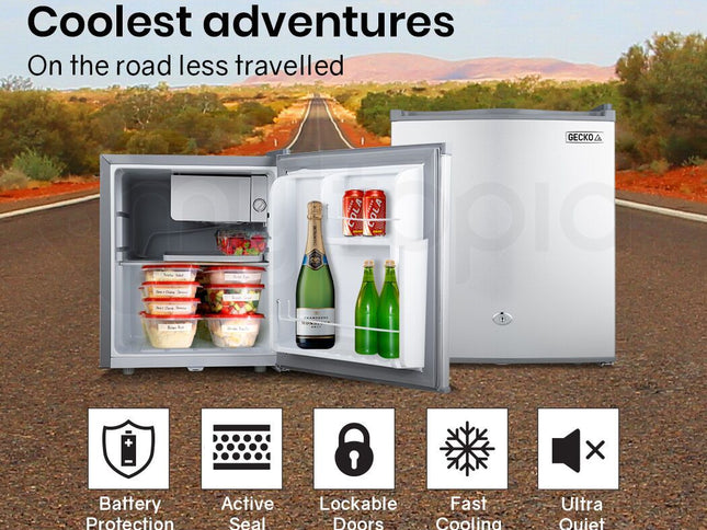 GECKO 57L Portable Camping Bar Fridge with Freezer 12V/24V, Silver