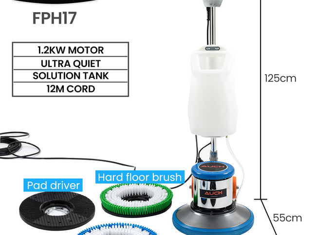 Auch 17" Commercial Orbital Scrubber & Polisher, Hard Floor Buffer, Carpet Cleaner, 12L Solution Tank, 2 Brushes