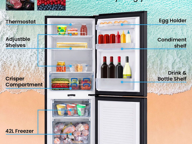 GECKO 139L Upright Portable Fridge / Freezer, 12V/24V for Motorhome, Tiny Home, Off-grid and Caravan, Black