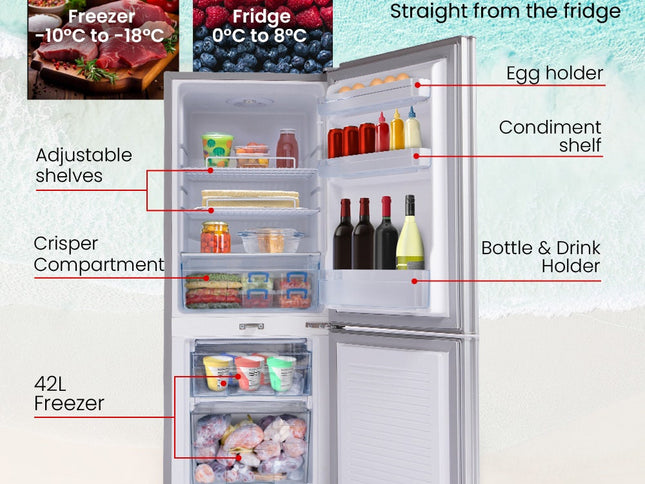 GECKO 139L Upright Portable Fridge / Freezer, 12V/24V for Motorhome and Caravan, Silver