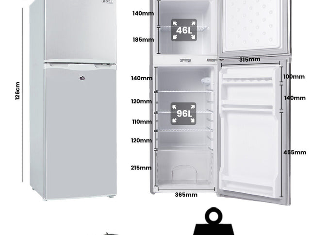 GECKO 142L Upright Portable Fridge / Freezer, 12V/24V for Motorhome and Caravan, Silver