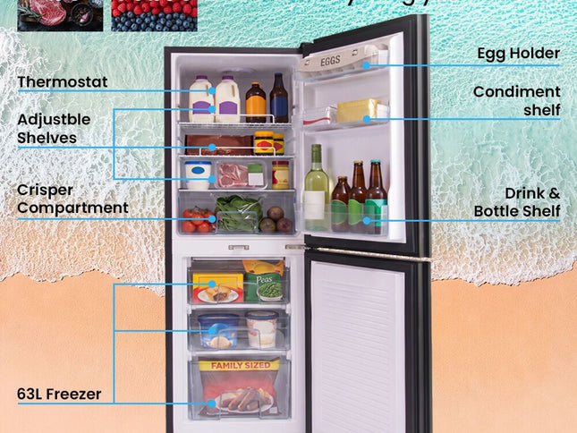 GECKO 160L Upright Portable Fridge / Freezer, 12V/24V for Motorhome, Tiny Home, Off-grid and Caravan, Black