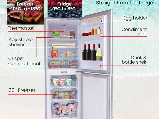 GECKO 160L Upright Portable Fridge / Freezer, 12V/24V for Motorhome and Caravan, Silver