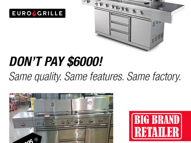 EuroGrille 9 Burner Outdoor BBQ Grill Barbeque Gas Stainless Steel Kitchen Commercial