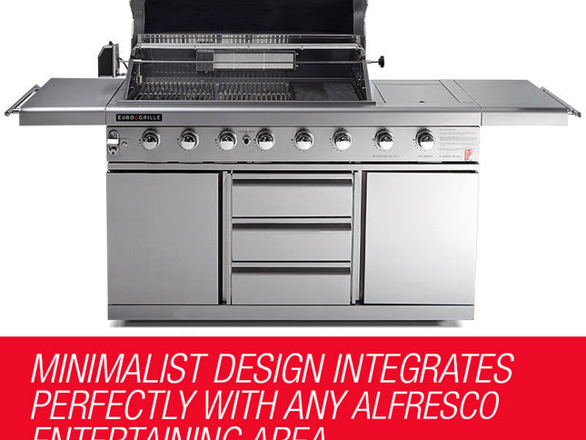 EuroGrille 8 Burner Outdoor BBQ Grill Barbeque Gas Stainless Steel Kitchen Commercial
