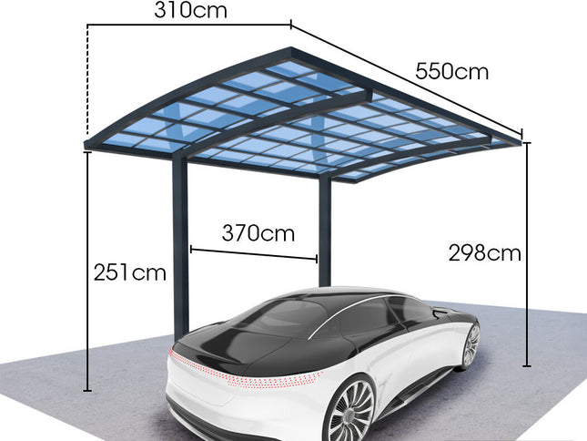 SHADE SHIELD Single Cantilever Carport 3.0m x 5.5m x 3.5m, Aluminium Alloy Frame, Polycarbonate Roof, Shelter for Car or Outdoor Living