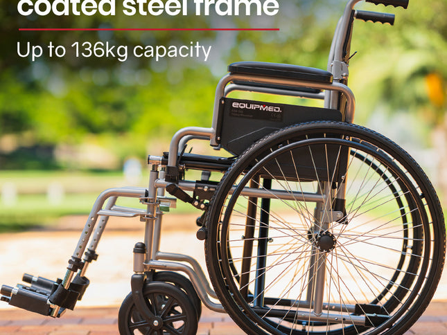EQUIPMED 24 Inch Folding Wheelchair Lightweight Portable for Elderly and Disabled, Grey