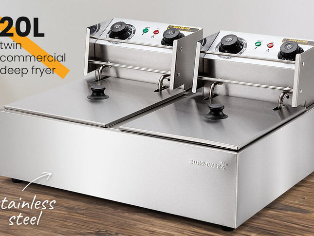 EuroChef Commercial Electric Deep Fryer Twin Frying Basket Chip Cooker Fry