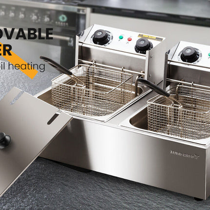EuroChef Commercial Electric Deep Fryer Twin Frying Basket Chip Cooker Fry