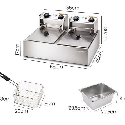 EuroChef Commercial Electric Deep Fryer Twin Frying Basket Chip Cooker Fry