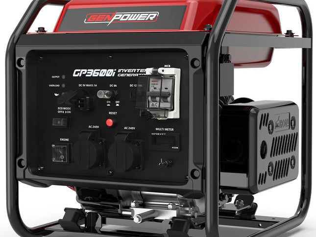 GENPOWER 3.6kW Peak 3.2kW Open Frame Inverter Generator, 2x15A, 11L Tank, Portable, Backup