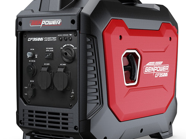GENPOWER 3.5kW Peak 3kW Enclosed Inverter Generator, 2x15A, 12V, USB, Portable, Compact, Camping, Backup