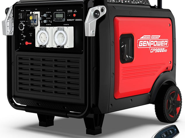 GENPOWER 8.5kW Peak 8.2kW Inverter Generator, Push Button & Remote Start, ATS Compatible, RCD, Portable w/ Wheels, 27L Fuel Tank, Grid Power Home Backup