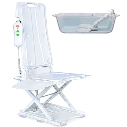 EQUIPMED Motorised Bath Lift Chair, Electric Battery Operated Reclining Seat, Bathing Aid for Elderly & Disabled, 136kg Capacity White