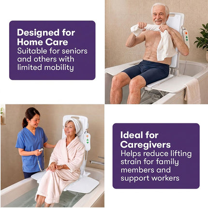 EQUIPMED Motorised Bath Lift Chair, Electric Battery Operated Reclining Seat, Bathing Aid for Elderly & Disabled, 136kg Capacity White
