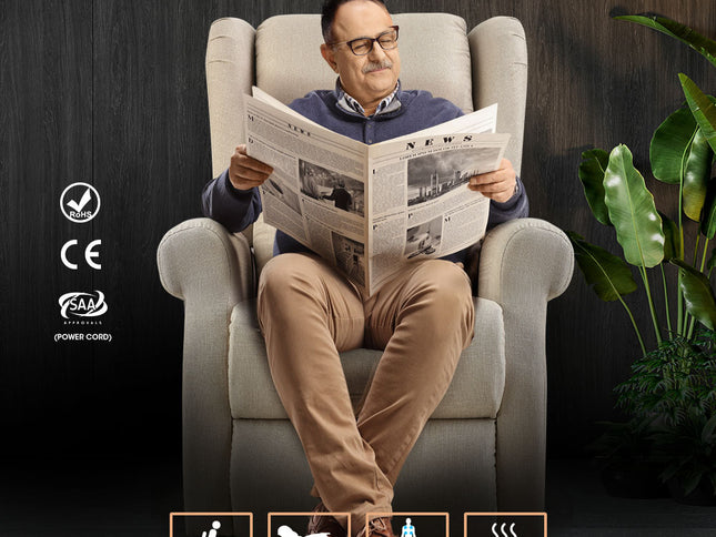 FORTIA Electric Recliner Lift Heat Chair for Elderly, Massage, Heat Therapy, Aged Care, Beige