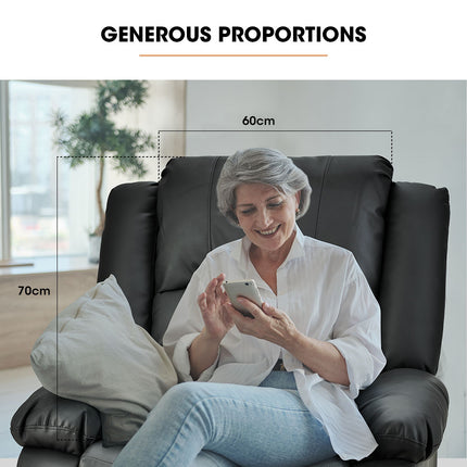FORTIA Luxury Recliner Lounge Chair, Single Faux Leather Armchair, Elderly, Black