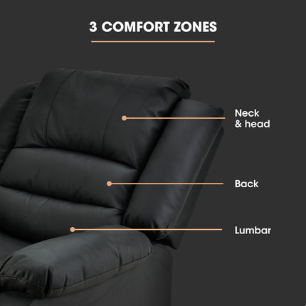 FORTIA Luxury Recliner Lounge Chair, Single Faux Leather Armchair, Elderly, Black