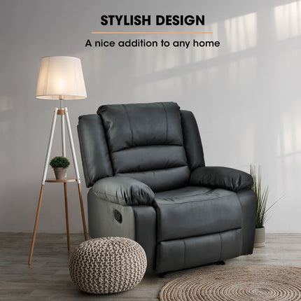 FORTIA Luxury Recliner Lounge Chair, Single Faux Leather Armchair, Elderly, Black