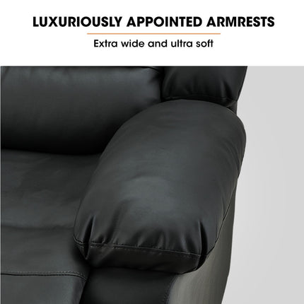 FORTIA Luxury Recliner Lounge Chair, Single Faux Leather Armchair, Elderly, Black