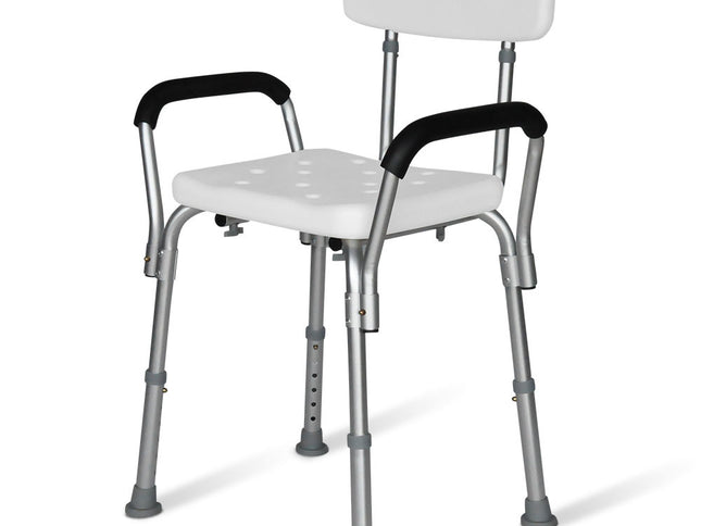 EQUIPMED Shower Chair Bath Seat 120kg Capacity, with Arms, Adjustable Height, for Elderly, White