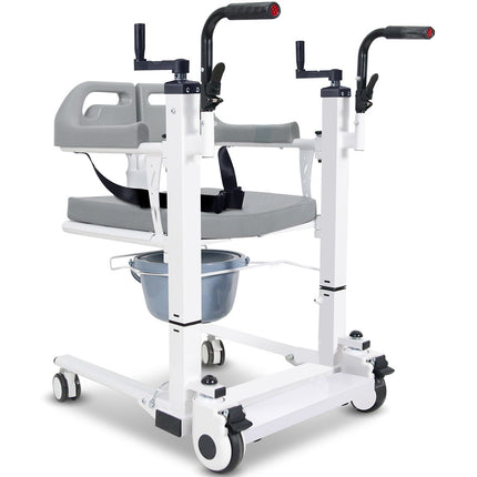 EQUIPMED 4in1 Patient Lift Transfer Chair, Manual Height Adjustment, Shower Compatible, Over Toilet, Removable Commode