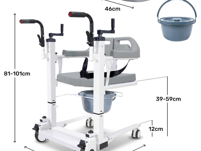 EQUIPMED 4in1 Patient Lift Transfer Chair, Manual Height Adjustment, Shower Compatible, Over Toilet, Removable Commode, for Seniors Elderly Disabled