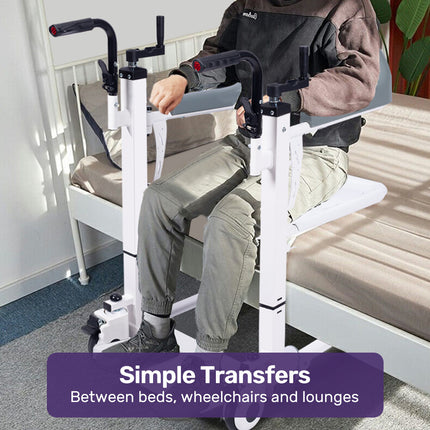 EQUIPMED 4in1 Patient Lift Transfer Chair, Manual Height Adjustment, Shower Compatible, Over Toilet, Removable Commode